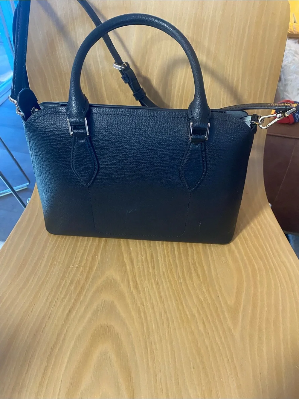 kate spade Black Leather Dome Satchel with Removable Strap